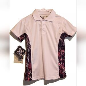 Muddy Girl Shirt Womens Camouflage Polo White Pink Golf Professional Small S